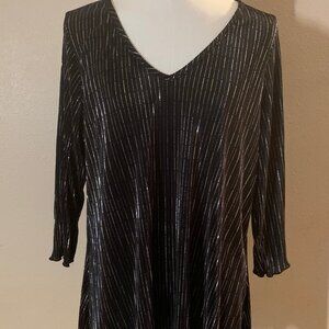 Apt 9 women's sz XL black pleated metallic streaked long sleeve cocktail dress